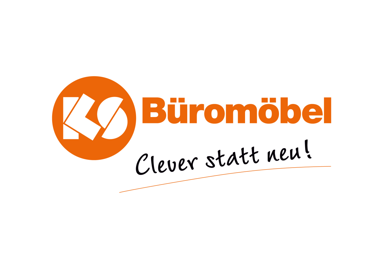 Logo von KS Büromöbel mit Claim ‚Clever statt neu!‘.