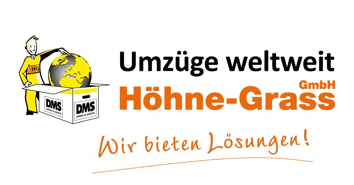 Logo der Höhne‑Grass GmbH mit Illustration und dem Claim ‚Wir bieten Lösungen‘.