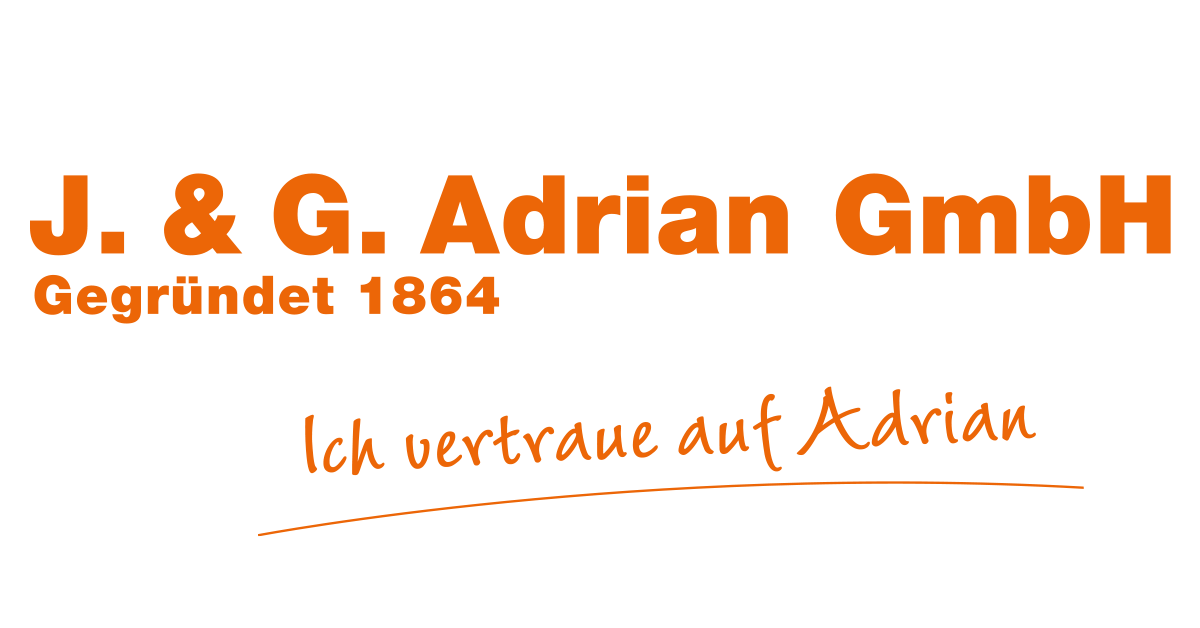 J. & G. Adrian GmbH Logo – seit 1864 etabliertes Umzugs‑ und Logistikunternehmen mit dem Claim ‚Ich vertraue auf Adrian‘.