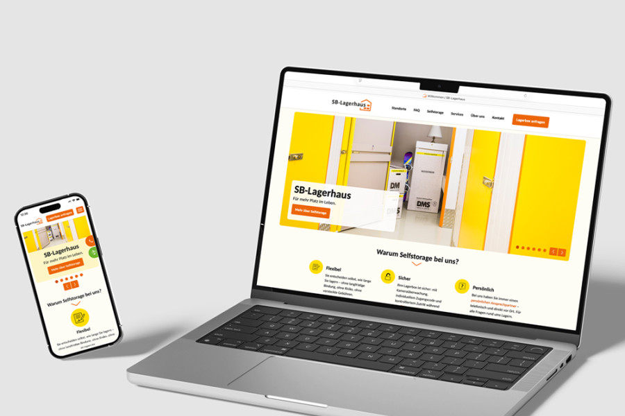 Laptop und Smartphone zeigen die Website von SB-Lagerhaus in modernem, responsivem Webdesign