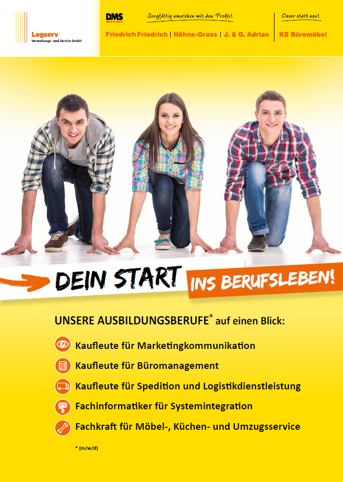 Deckblatt der Ausbildungsbroschüre der Unternehmensgruppe mit Startmotiv und Übersicht der Ausbildungsberufe.